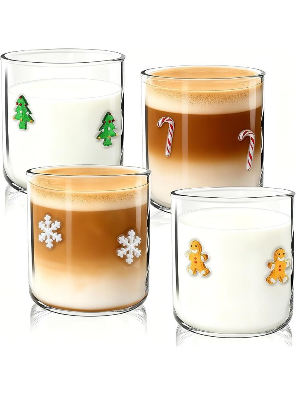 Set of 4 Christmas Icon Juice Glasses - 14 oz Holiday Drinkware Gift